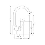 A line drawing of Nero Tapware Ecco Kitchen Mixer Gun Metal
