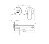 A line drawing of Nero Tapware Ecco Wall Basin/Bath Mixer Separate Back Plate Chrome
