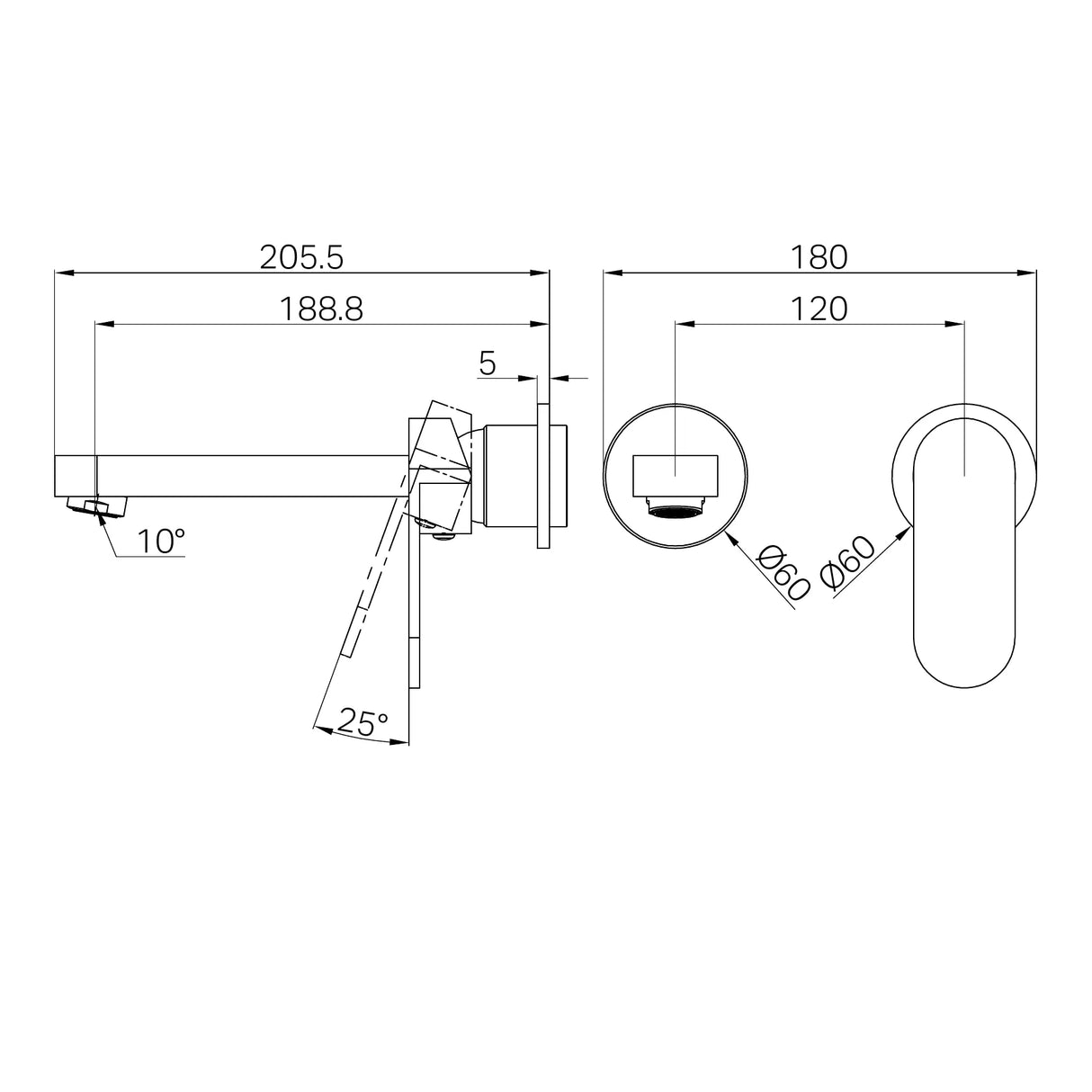 Ecco Wall Basin/Bath Mixer Separate Back Plate 60mm Trim Kits Only Chrome