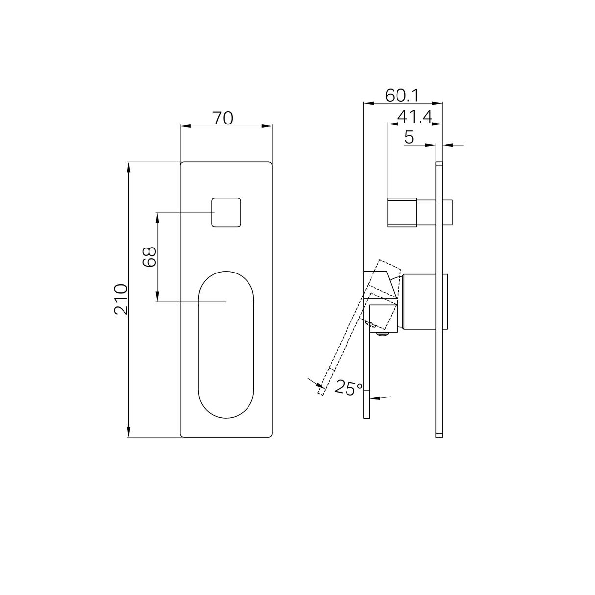 A line drawing of Nero Tapware Ecco Shower Mixer With Diverter Trim Kits Only Gun Metal