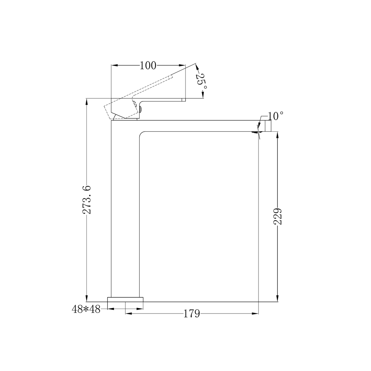 A line drawing of Nero Tapware Celia Tall Basin Mixer Chrome