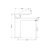 A line drawing of Nero Tapware Celia Basin Mixer Builders Range Chrome