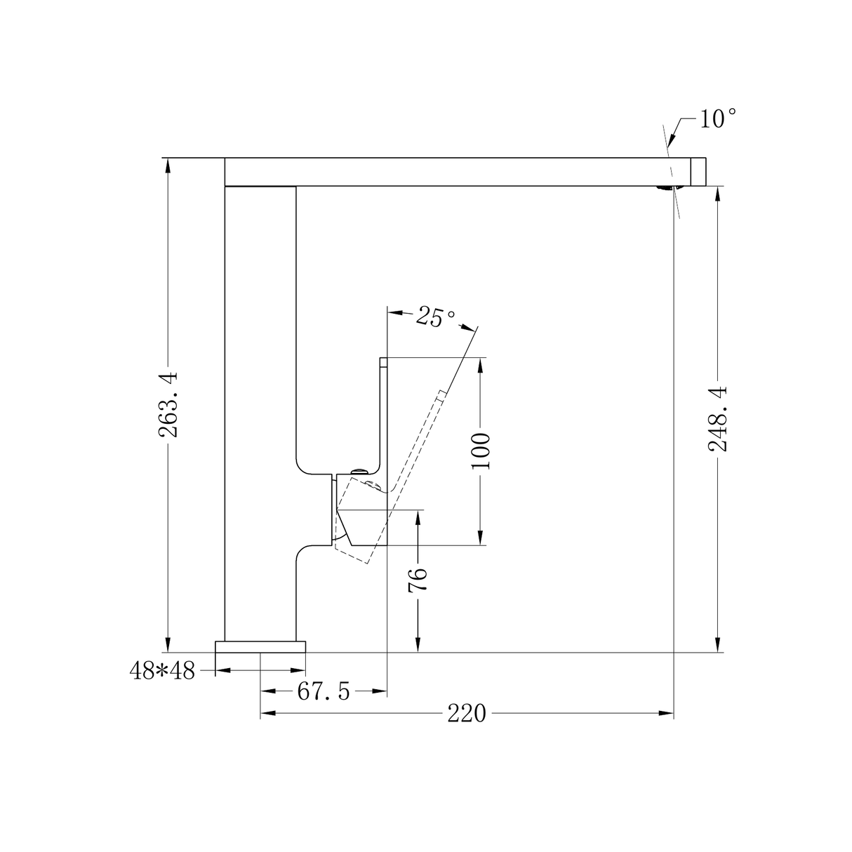 A line drawing of Nero Tapware Celia Kitchen Mixer Chrome
