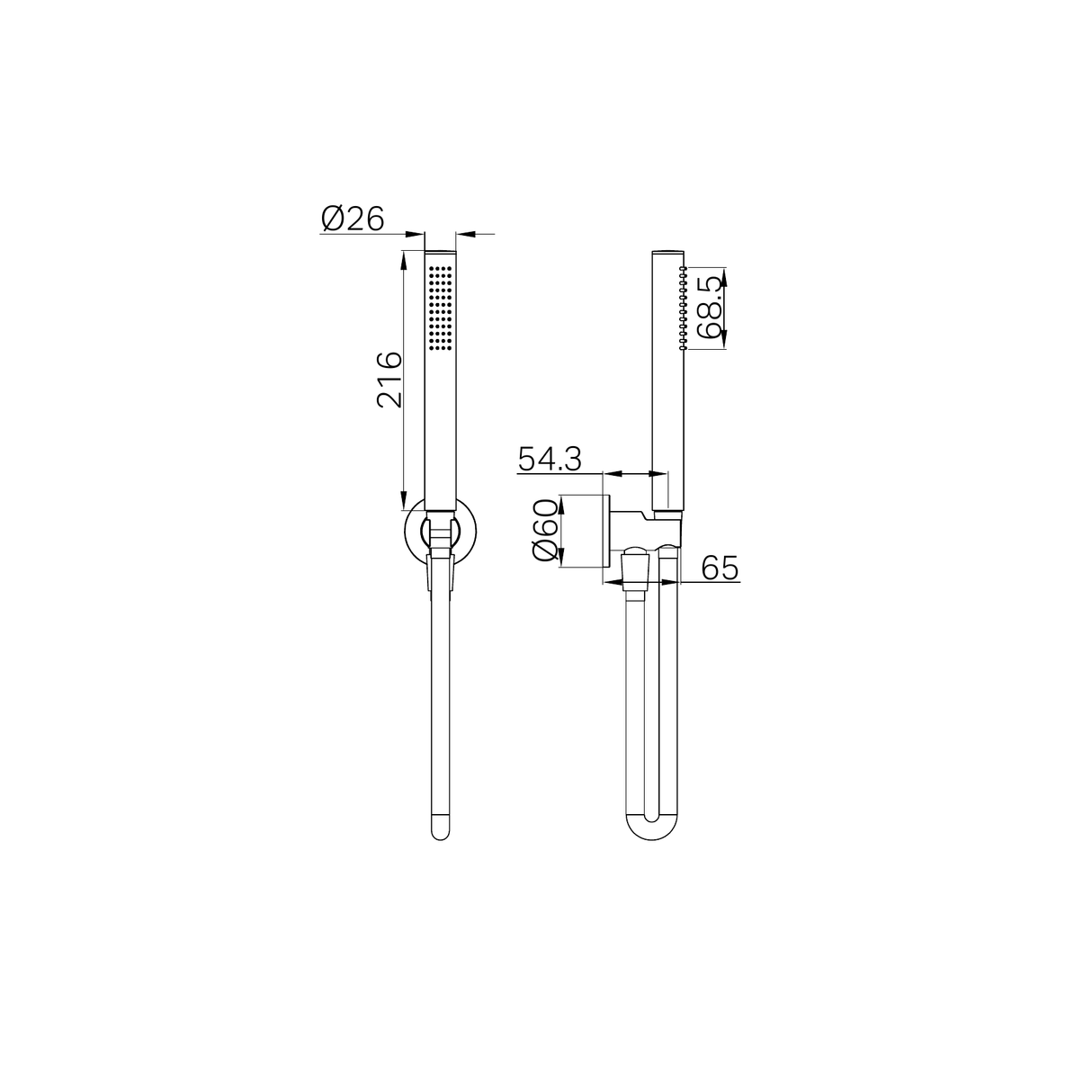 A line drawing of Nero Tapware Slim Shower On Bracket Brushed Gold