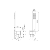 A line drawing of Nero Tapware Square Shower On Bracket Chrome