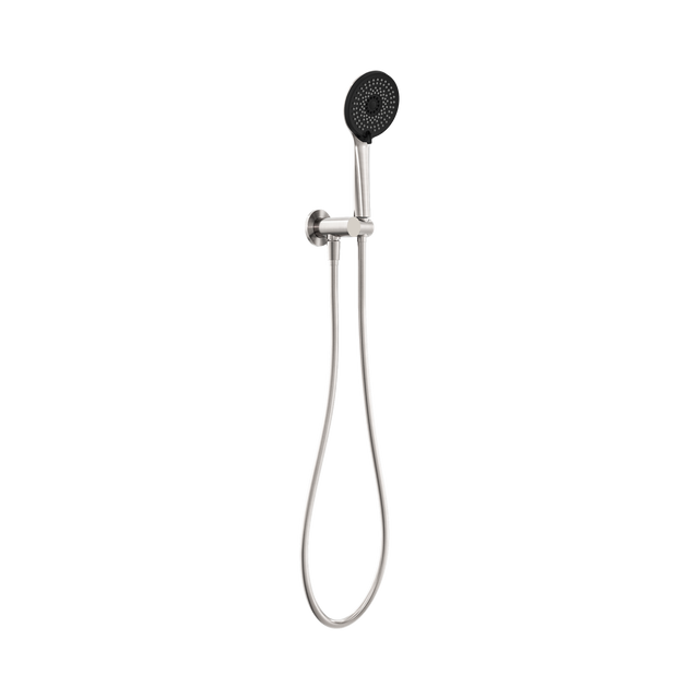 An image of Nero Tapware Project Round Shower On Bracket 4 Star Rating Brushed Nickel