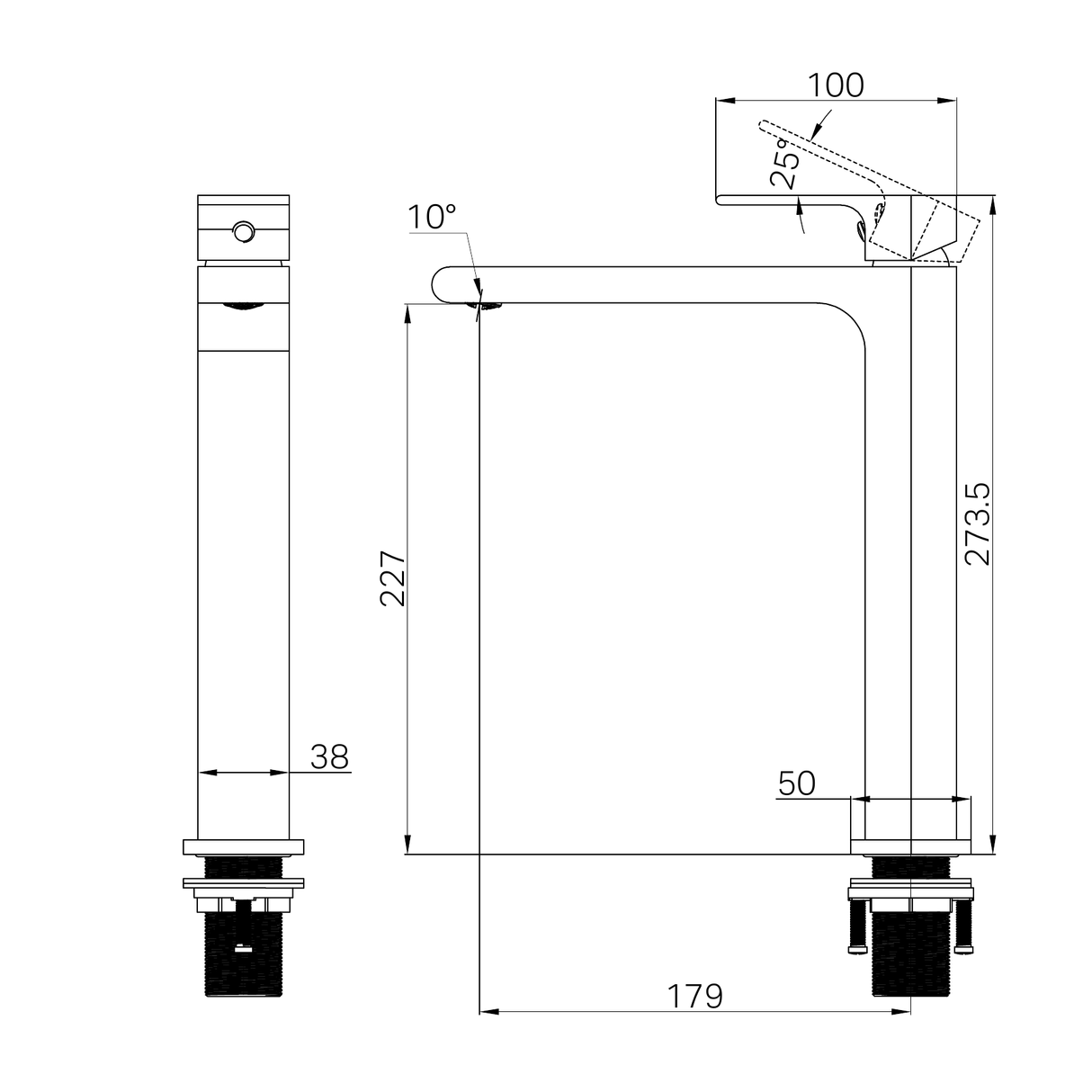 A line drawing of Nero Tapware Bianca Tall Basin Mixer Chrome