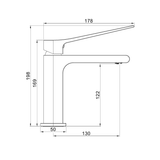 A line drawing of Nero Tapware Bianca Care Basin Mixer Matte Black