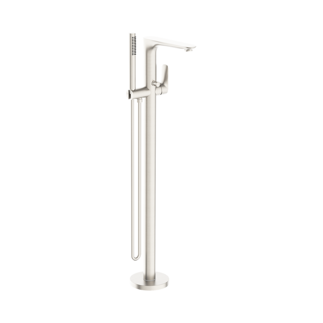 An image of Nero Tapware Bianca Freestanding Bath Mixer With Hand Shower Brushed Nickel
