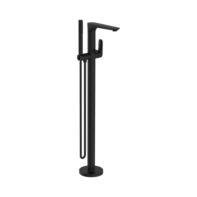 An image of Nero Tapware Bianca Freestanding Bath Mixer With Hand Shower Matte Black