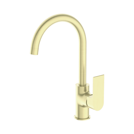 An image of Nero Tapware Bianca Kitchen Mixer Gooseneck Spout Brushed Gold
