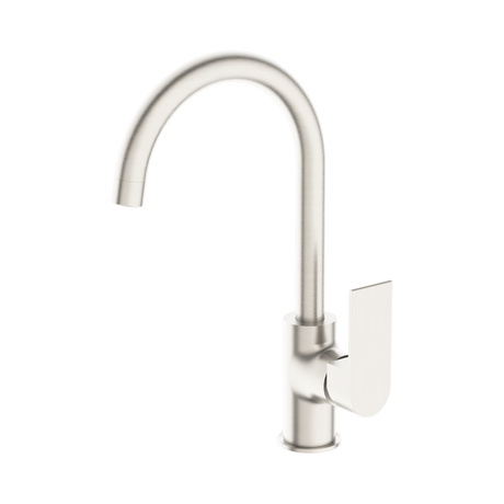 An image of Nero Tapware Bianca Kitchen Mixer Gooseneck Spout Brushed Nickel