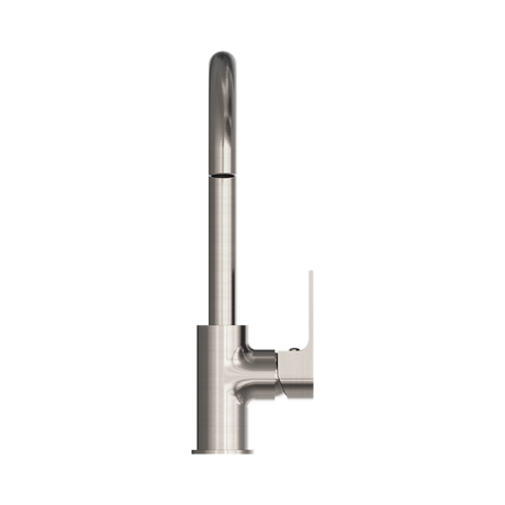 An image of Nero Tapware Bianca Kitchen Mixer Gooseneck Spout Brushed Nickel