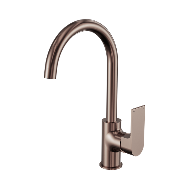 An image of Nero Tapware Bianca Kitchen Mixer Gooseneck Spout Brushed Bronze