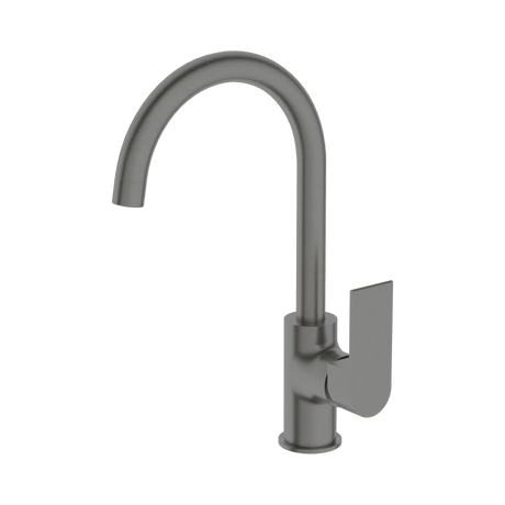 An image of Nero Tapware Bianca Kitchen Mixer Gooseneck Spout Gun Metal