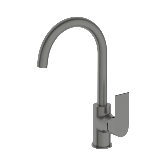 An image of Nero Tapware Bianca Kitchen Mixer Gooseneck Spout Gun Metal