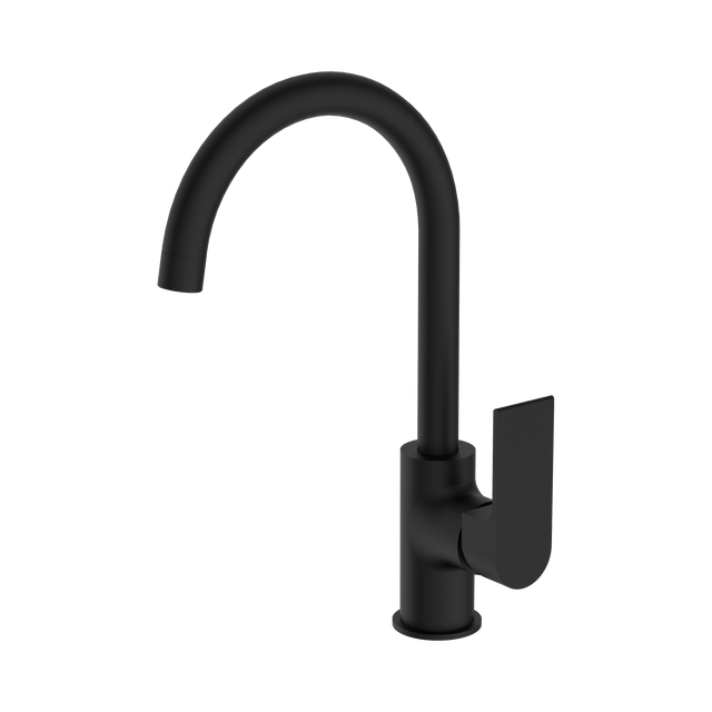 An image of Nero Tapware Bianca Kitchen Mixer Gooseneck Spout Matte Black