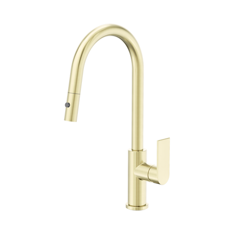 An image of Nero Tapware Bianca Pull Out Sink Mixer With Vegie Spray Function Brushed Gold