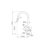 A line drawing of Nero Tapware Bianca Pull Out Sink Mixer With Vegie Spray Function Chrome