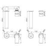 A line drawing of Nero Tapware Bianca Wall Basin/Bath Mixer Separate Back Plate 187mm Chrome
