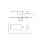 A line drawing of Nero Tapware Bianca Shower Mixer With Diverter Trim Kits Only Brushed Nickel
