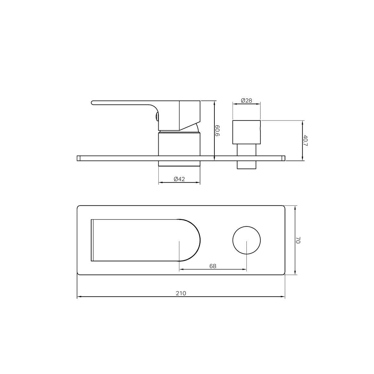 A line drawing of Nero Tapware Bianca Shower Mixer With Diverter Trim Kits Only Brushed Bronze