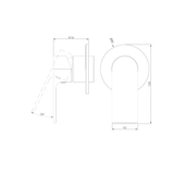 A line drawing of Nero Tapware Bianca Shower Mixer 80mm Plate Trim Kits Only Matte Black