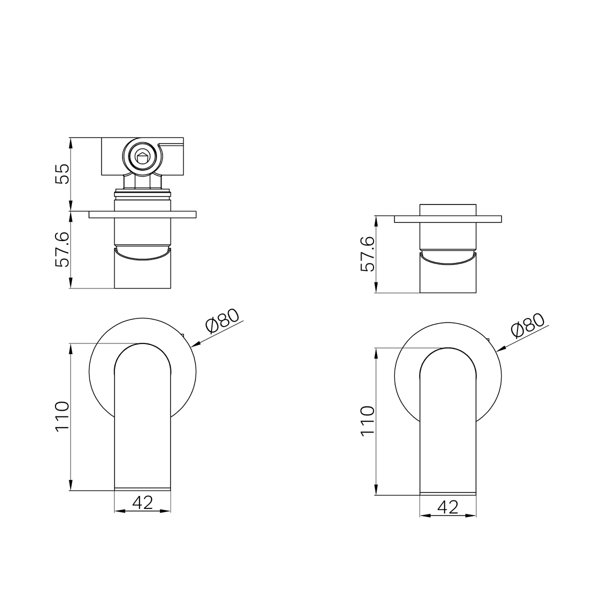 A line drawing of Nero Tapware Bianca Shower Mixer 80mm Plate Chrome