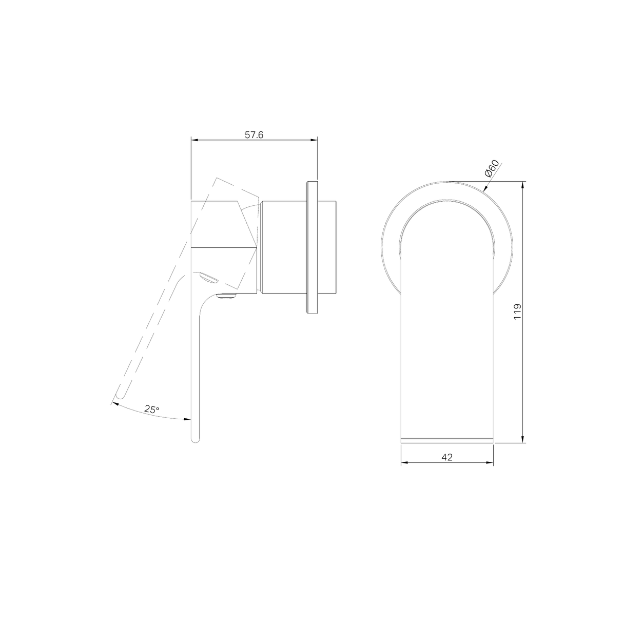 A line drawing of Nero Tapware Bianca Shower Mixer 60mm Plate Trim Kits Only Chrome