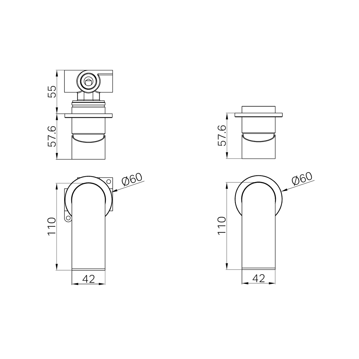 A line drawing of Nero Tapware Bianca Shower Mixer 60mm Plate Chrome