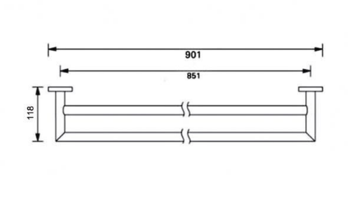 A line drawing of Nero Tapware Dolce Double Towel Rail 900mm Chrome