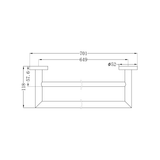 A line drawing of Nero Tapware Dolce Double Towel Rail 700mm Brushed Nickel