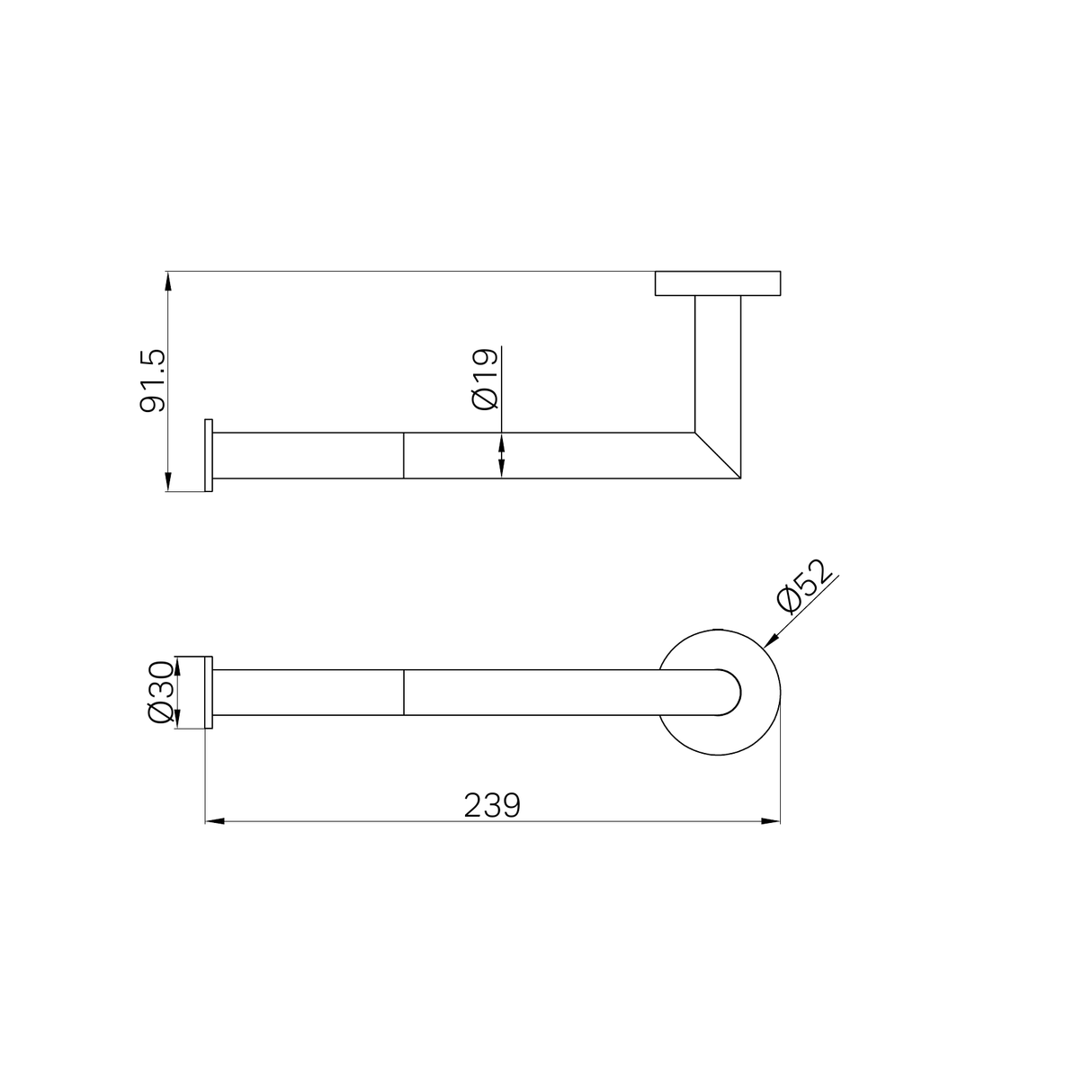 A line drawing of Nero Tapware Dolce Hand Towel Rail Brushed Nickel