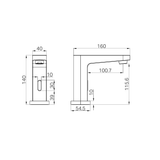 A line drawing of Nero Tapware Bianca Sensor Tap Chrome