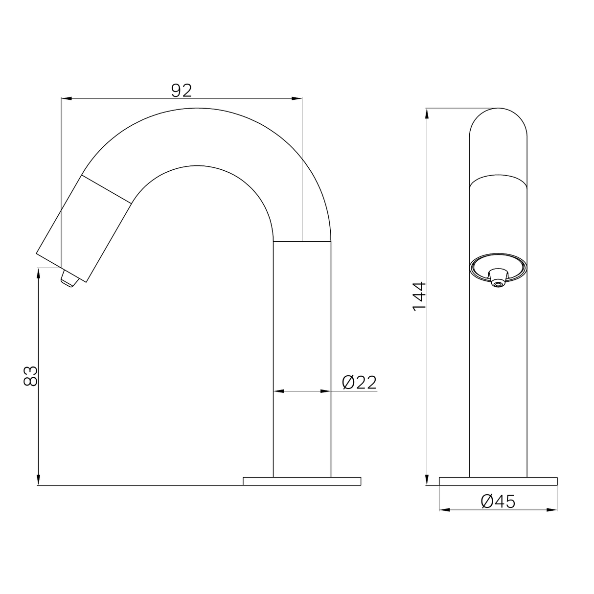 A line drawing of Nero Tapware Mecca Hob Mounted Sensor Soap Dispensor Brushed Bronze