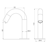A line drawing of Nero Tapware Mecca Hob Mounted Sensor Soap Dispensor Brushed Bronze