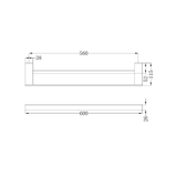 A line drawing of Nero Tapware Celia Double Towel Rail 600mm Chrome