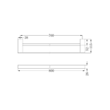 A line drawing of Nero Tapware Celia Double Towel Rail 800mm Chrome