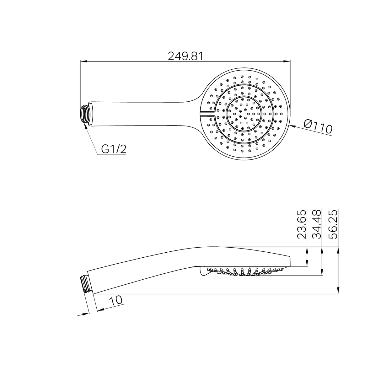 A line drawing of Nero Tapware Air Hand Shower Brushed Nickel