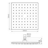 A line drawing of Nero Tapware 250mm ABS Square Shower Head Chrome