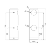 A line drawing of Nero Tapware Mecca Care Make Your Own 25mm Grab Rail Double Towel Bracket Left Matte Black