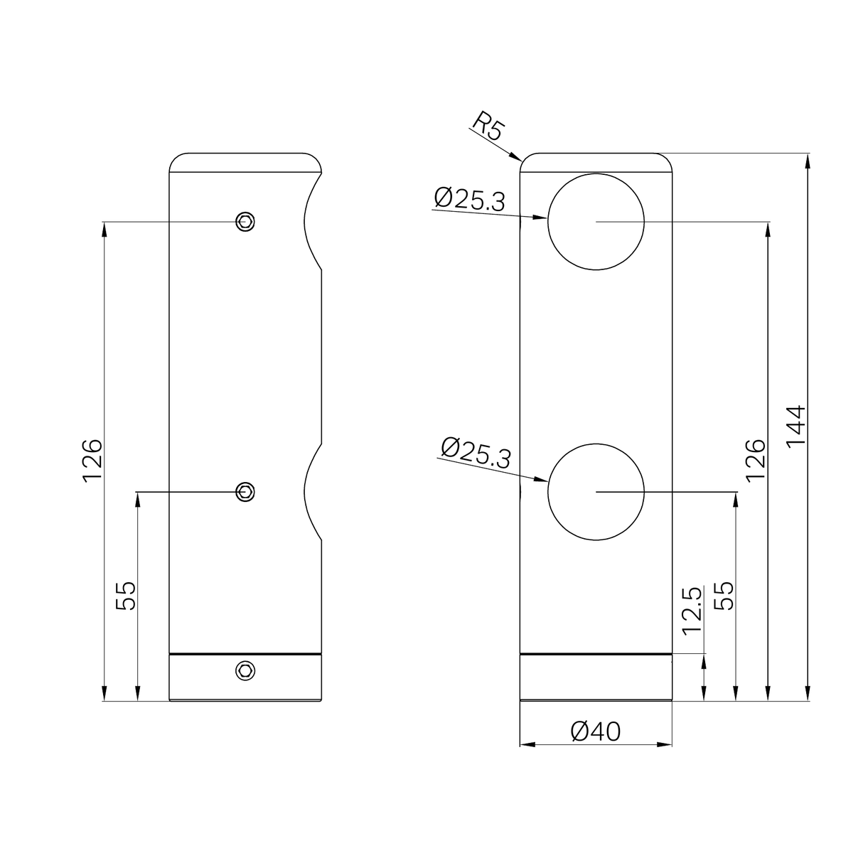 A line drawing of Nero Tapware Mecca Care Make Your Own 25mm Grab Rail Double Towel Bracket Left Brushed Bronze