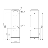 A line drawing of Nero Tapware Mecca Care Make Your Own 25mm Grab Rail Double Towel Bracket Right Gun Metal