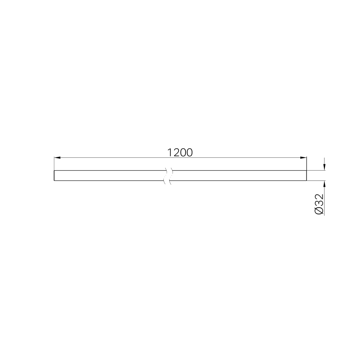 A line drawing of Nero Tapware Mecca Care Make Your Own 32mm Diameter Grab or Hand Rail 1200mm Length Brushed Bronze