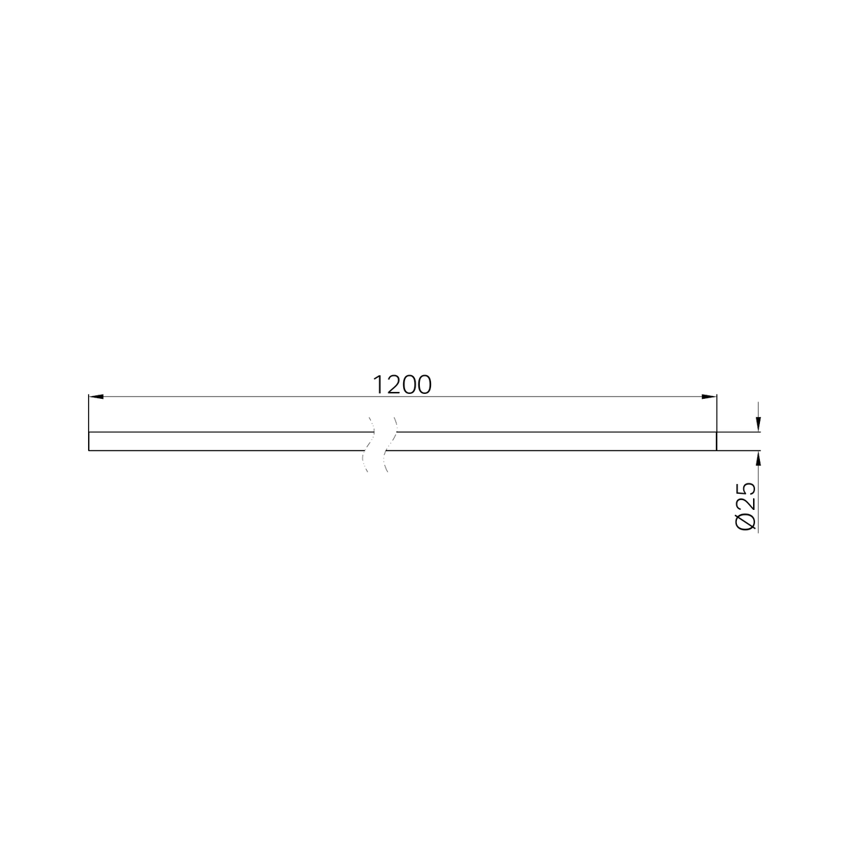 A line drawing of Nero Tapware Mecca Care Make Your Own 25mm Diameter Grab Rail 1200mm Length Chrome