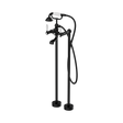 An image of Nero Tapware York Freestanding Bath Set With White Porcelain Hand Shower Matte Black