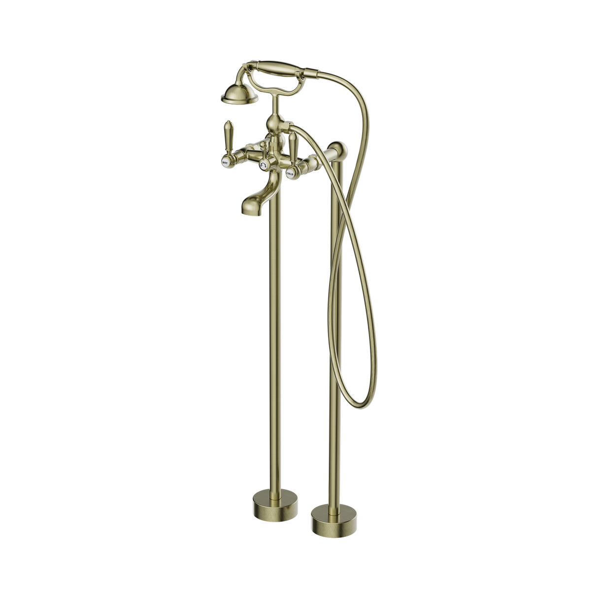 An image of Nero Tapware York Freestanding Bath Set With Metal Hand Shower Aged Brass