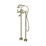An image of Nero Tapware York Freestanding Bath Set With Metal Hand Shower Aged Brass