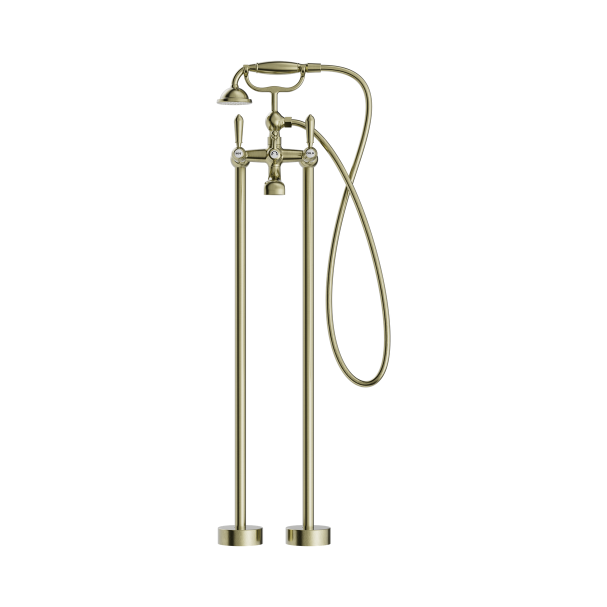 An image of Nero Tapware York Freestanding Bath Set With Metal Hand Shower Aged Brass