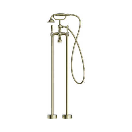 An image of Nero Tapware York Freestanding Bath Set With Metal Hand Shower Aged Brass
